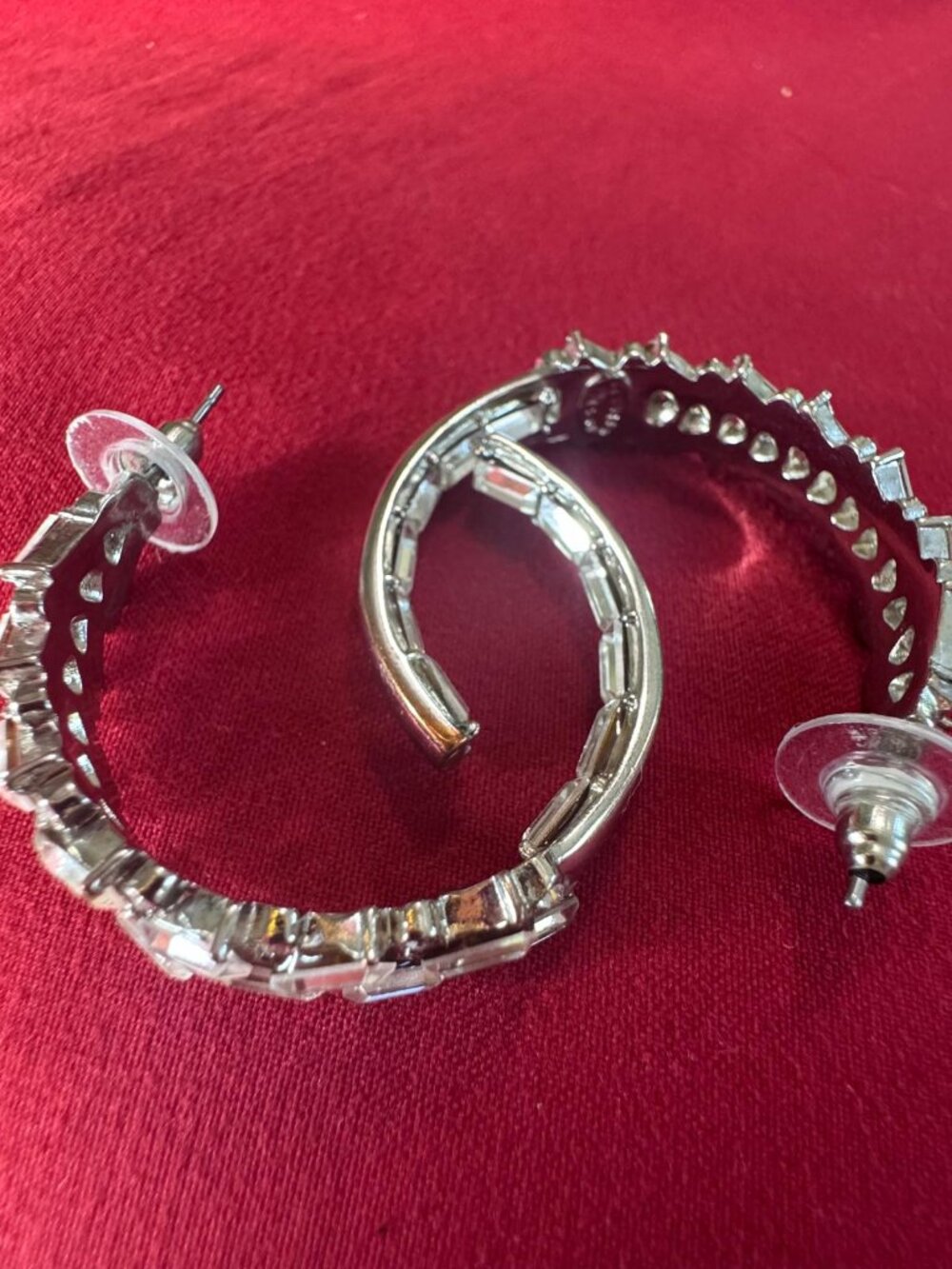 Kenneth Jay Lane Crystal Hoop Earrings Rhodium Silver Tone Statement Hoops - Picture 2 of 3